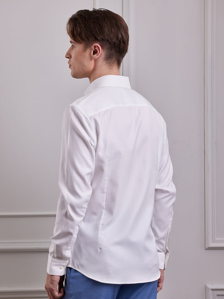 Aldeno Men Slim Fit Dobby White Linen Shirt (MAYS)