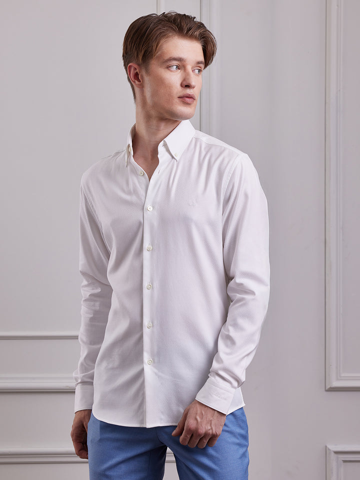 Aldeno Men Slim Fit Dobby White Linen Shirt (MAYS)