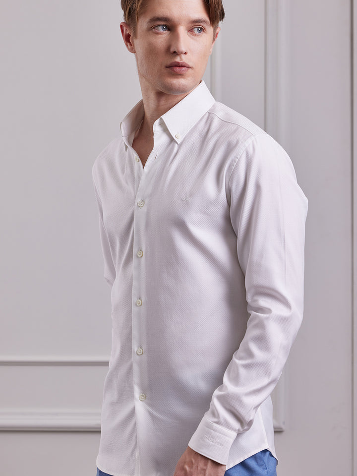 Aldeno Men Slim Fit Dobby White Linen Shirt (MAYS)