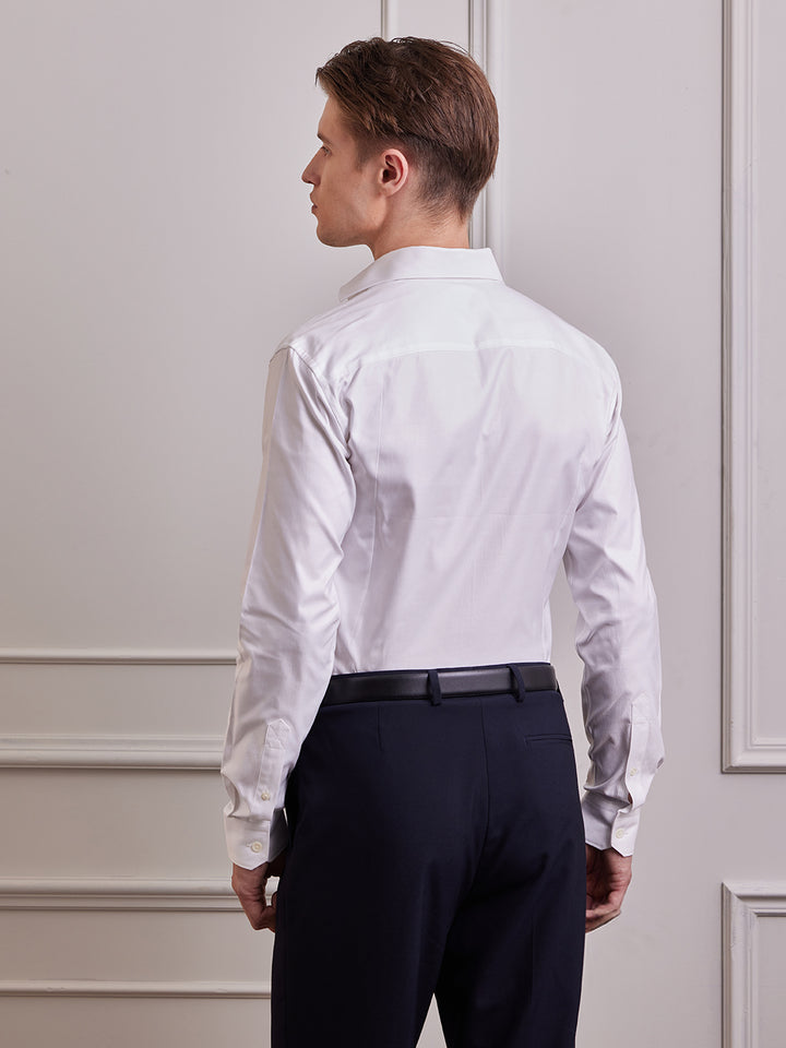 Aldeno Men Slim Fit Solid White Cotton Shirt (MICI)