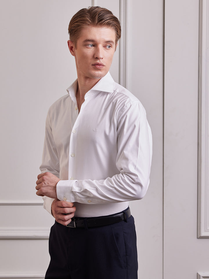 Aldeno Men Slim Fit Solid White Cotton Shirt (MICI)