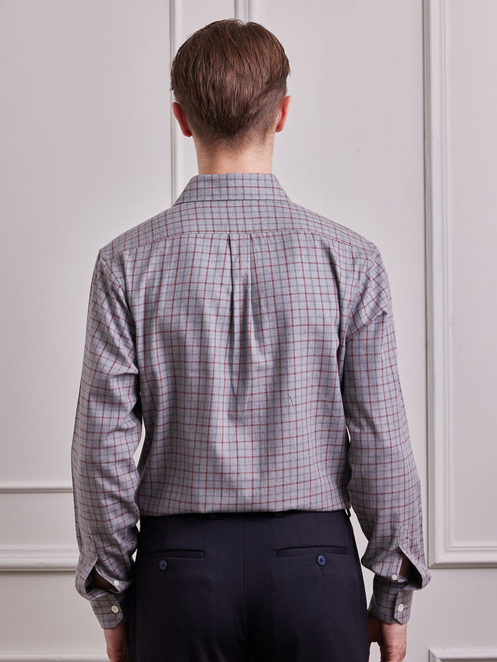 Aldeno Men Regular Fit Checks Grey/red Cotton Shirt (MAKA)
