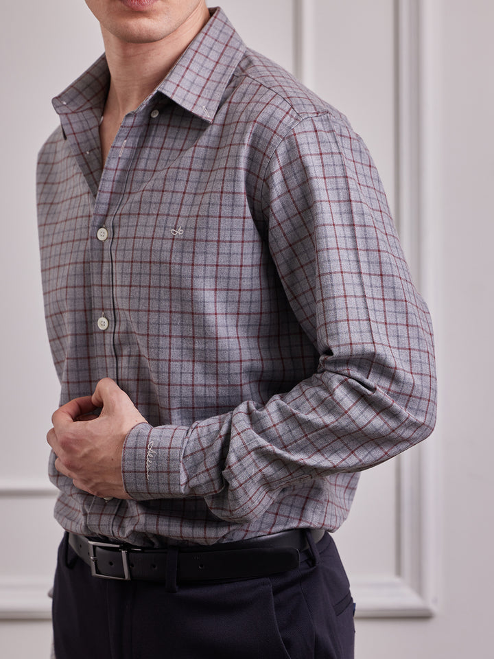 Aldeno Men Regular Fit Checks Grey/red Cotton Shirt (MAKA)