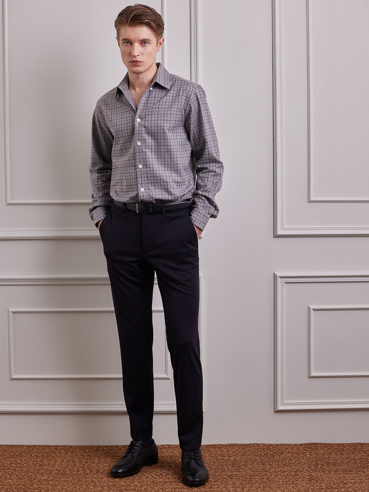 Aldeno Men Regular Fit Checks Grey/red Cotton Shirt (MAKA)