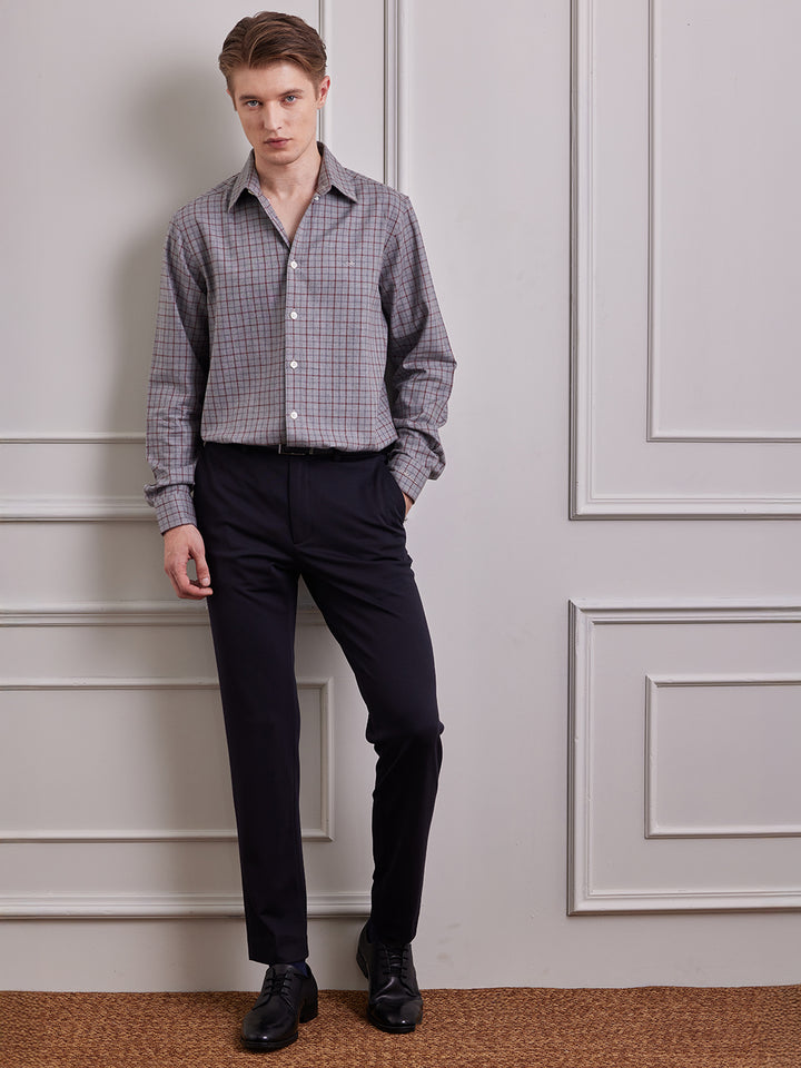 Aldeno Men Regular Fit Checks Grey/red Cotton Shirt (MAKA)