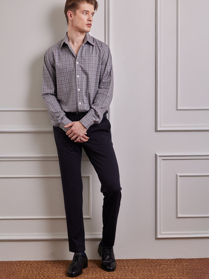 Aldeno Men Regular Fit Checks Grey/red Cotton Shirt (MAKA)