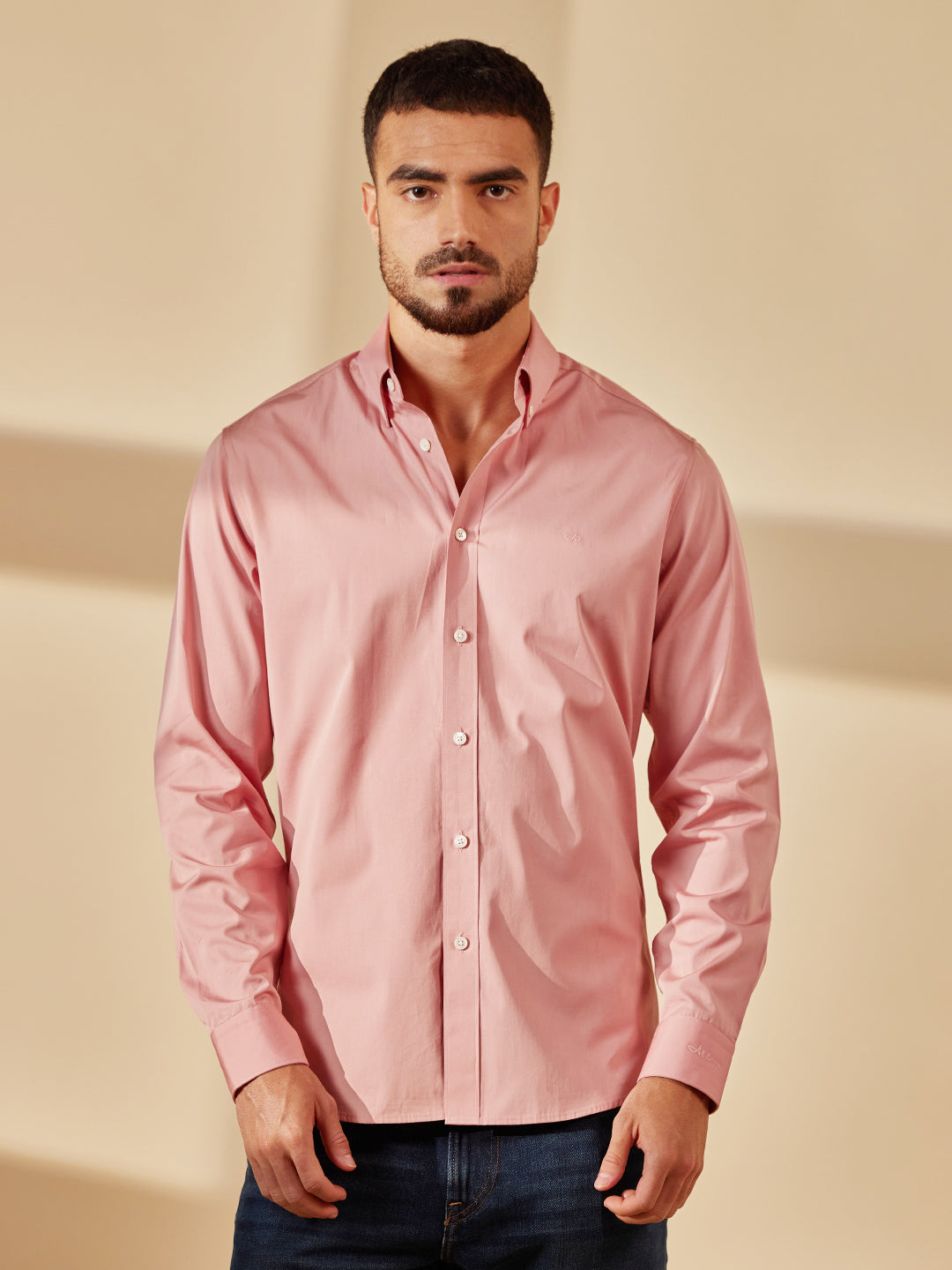 Aldeno Men Regular Fit Solid Baby pink Cotton Shirt (MORS)