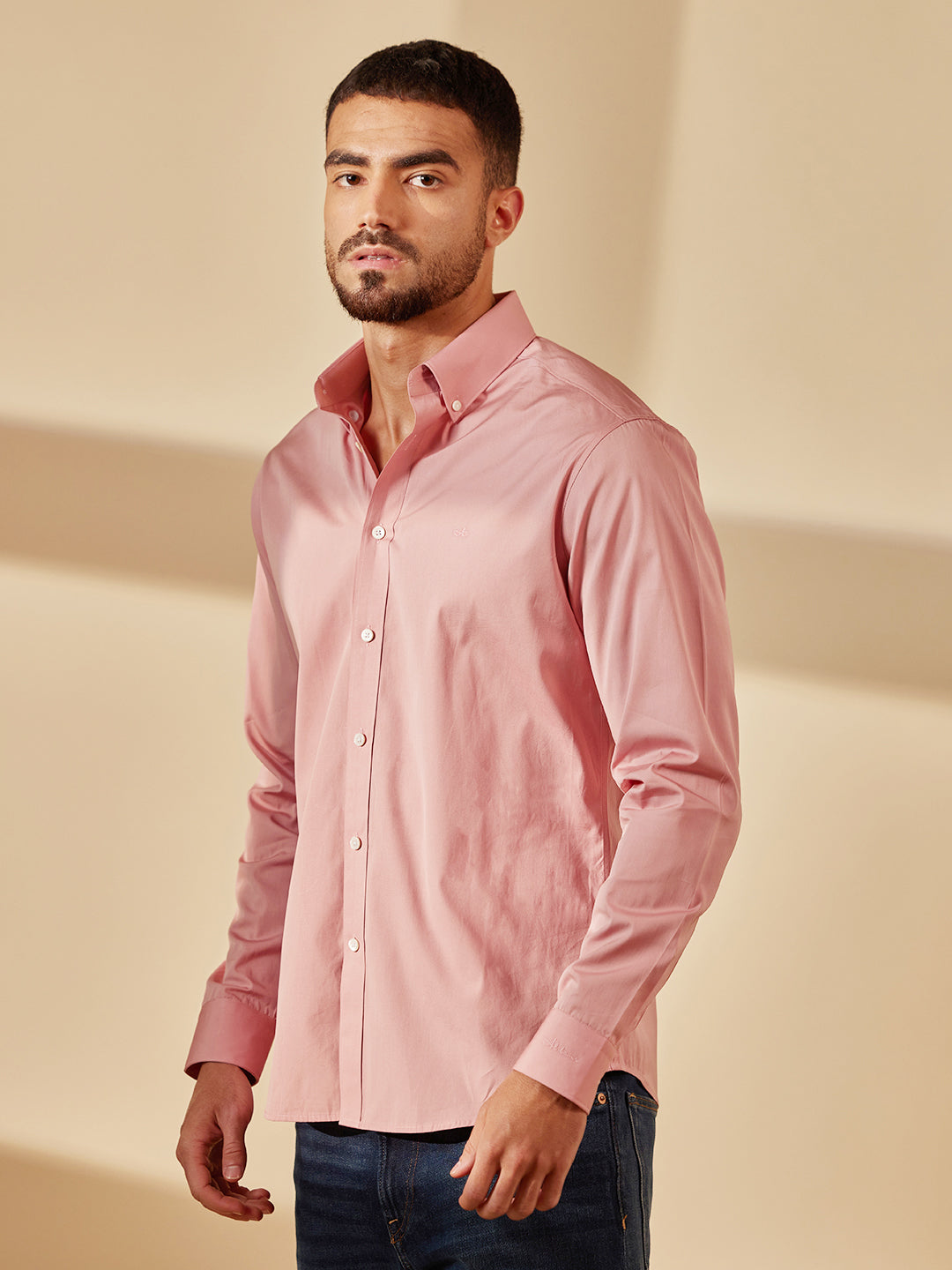 Aldeno Men Regular Fit Solid Baby pink Cotton Shirt (MORS)