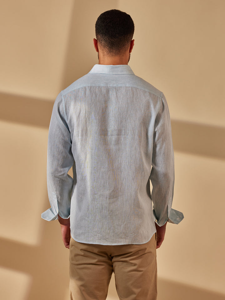 Aldeno Men Regular Fit Solid Light blue Linen Shirt (MOSI)