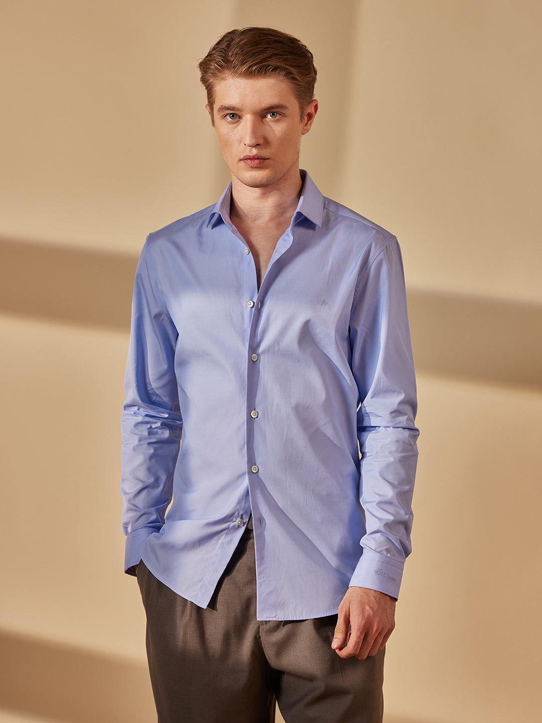 Aldeno Men Slim Fit Solid Blue Cotton Shirt (MELN)