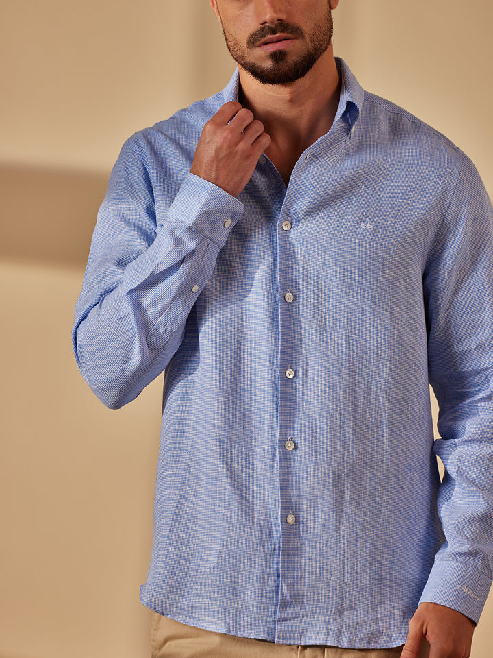 Aldeno Men Regular Fit Solid Sky Blue Cotton Shirt (MIKH)