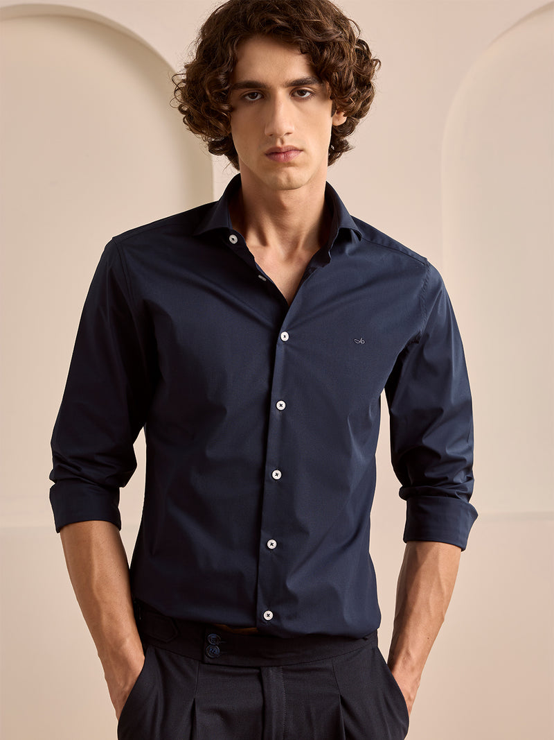 Navy Blue slim fit poplin casual shirt for men (LADED)