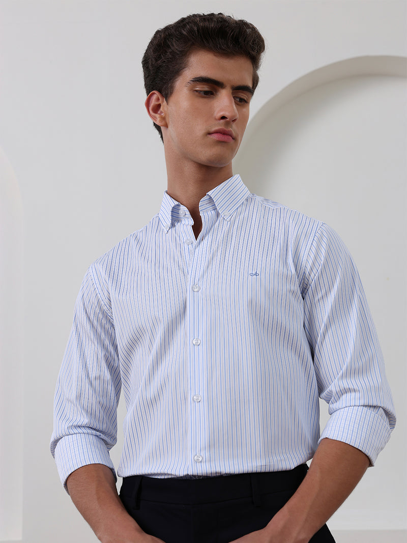 Blue regular fit cotton striped formal shirt for men (CENOR)