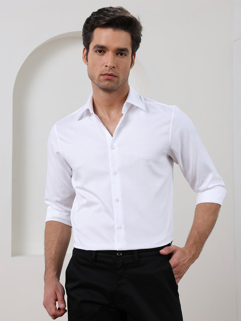 White regular fit cotton formal shirt for men (LUPRA)