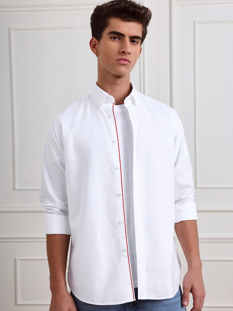 White regular fit cotton casual shirt for men (LURIN)