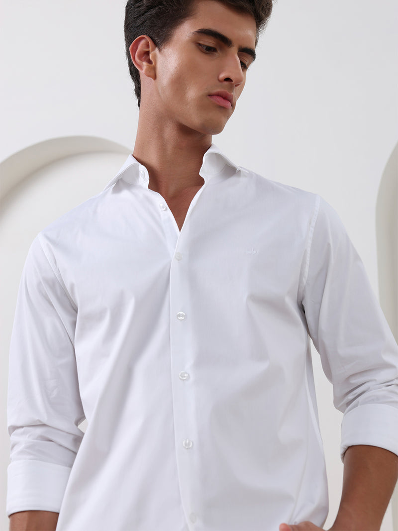 White slim fit satin formal shirt for men (LADAR)