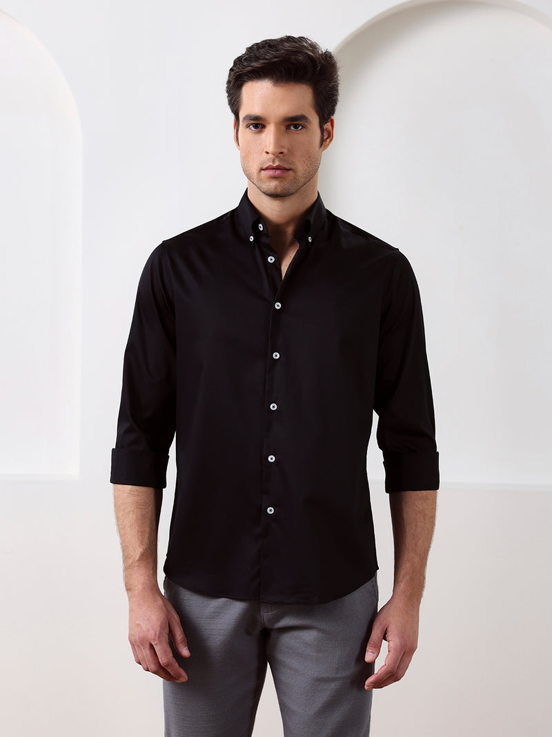Black regular fit cotton formal shirt for men (LISSA)