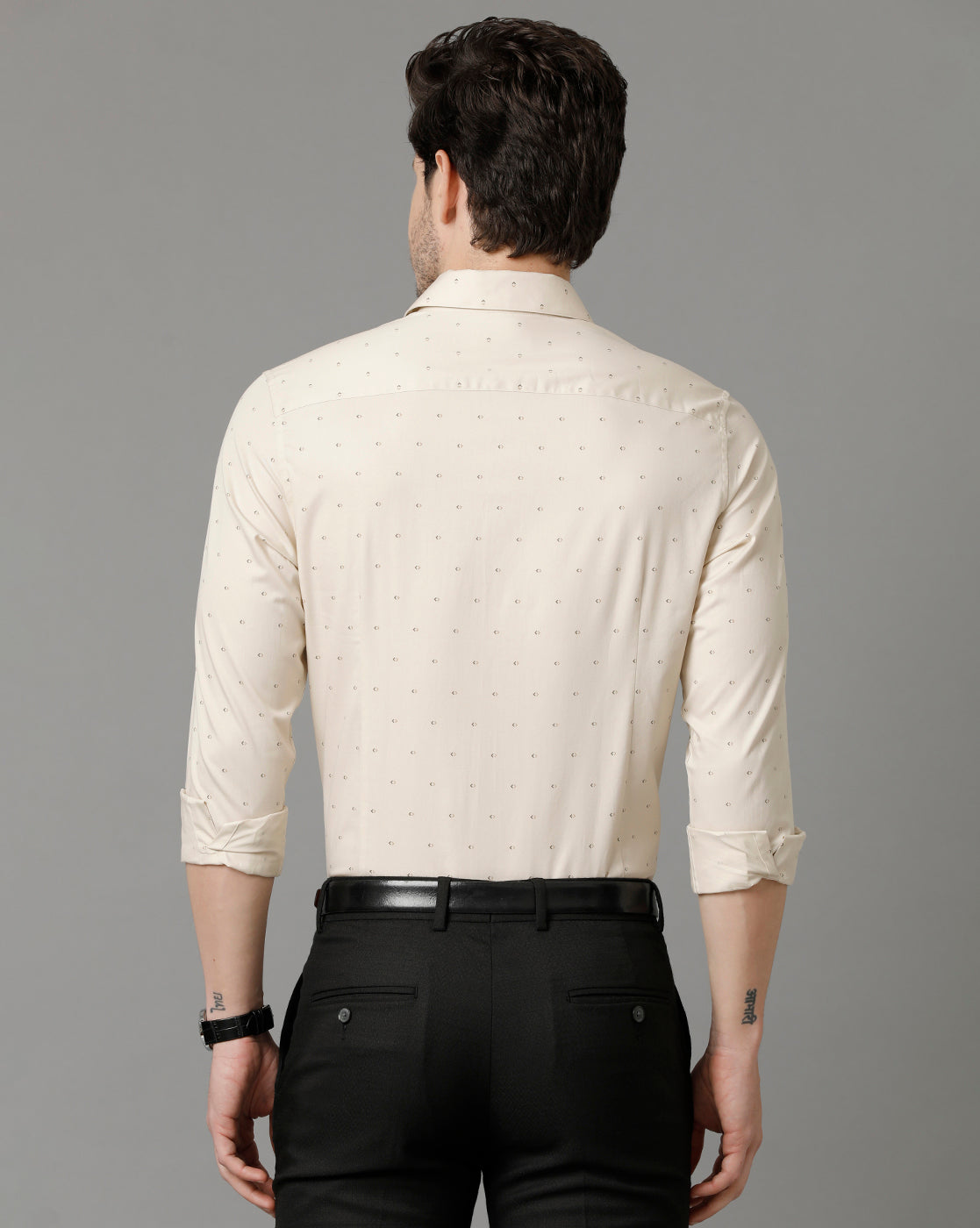 Aldeno Men Printed Formal Beige Shirt (ASHER)