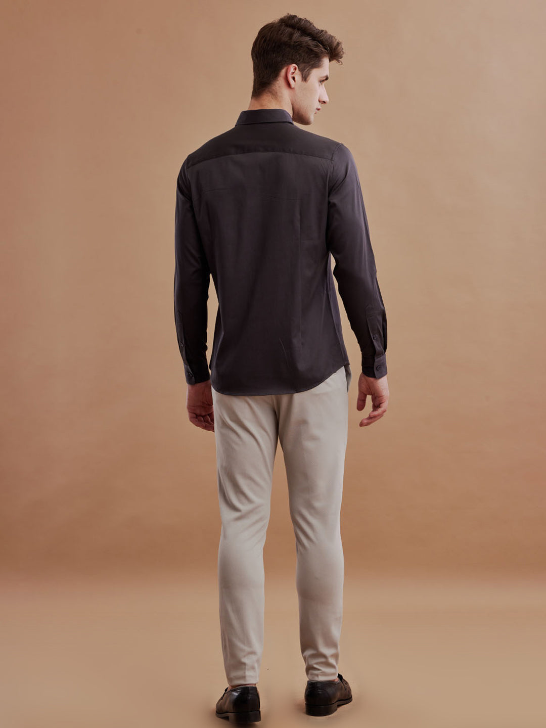 Aldeno Men Satin Stretch Formal Grey Shirt (SEBAS)