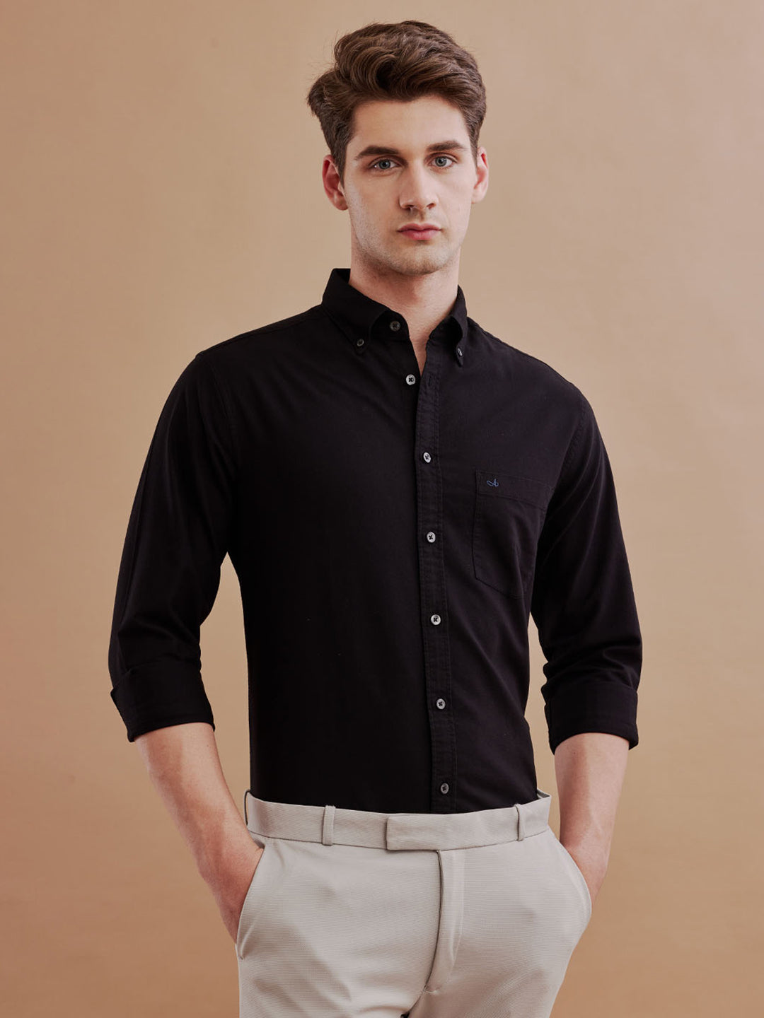 Aldeno Men Solid Casual Black Shirt