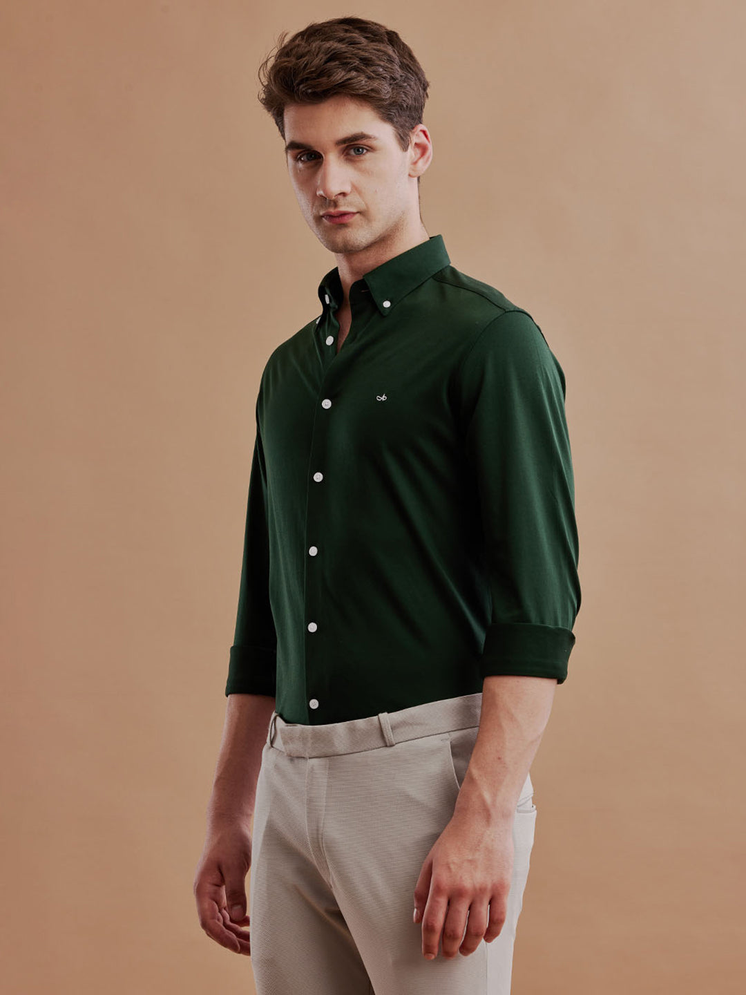 Aldeno Mens Regular Fit Plain Green Casual Cotton Shirt (KOSKI)