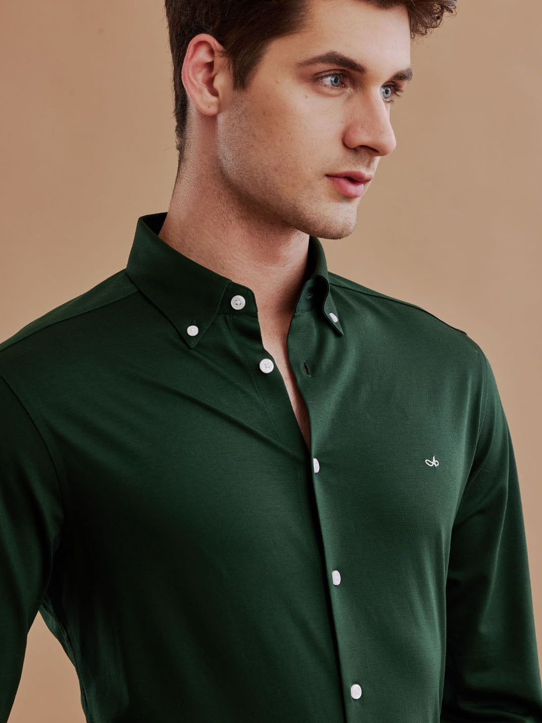 Aldeno Mens Regular Fit Plain Green Casual Cotton Shirt (KOSKI)