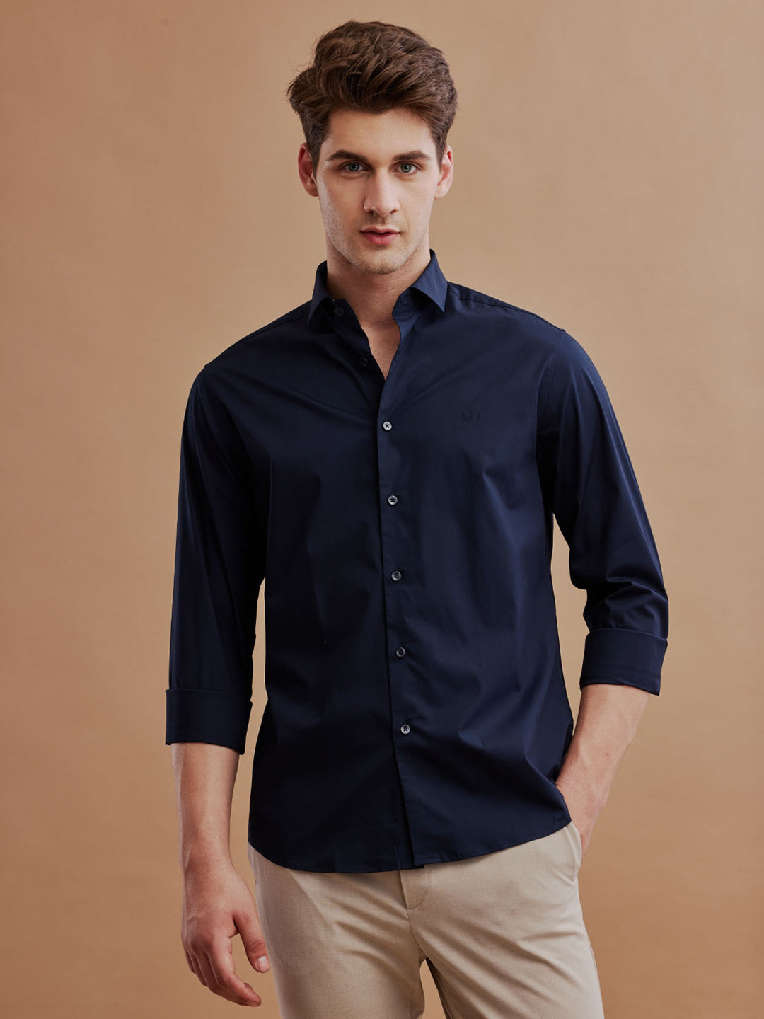 Aldeno Mens Regular Fit Solid Navy Blue Casual Satin Shirt (PABLO)