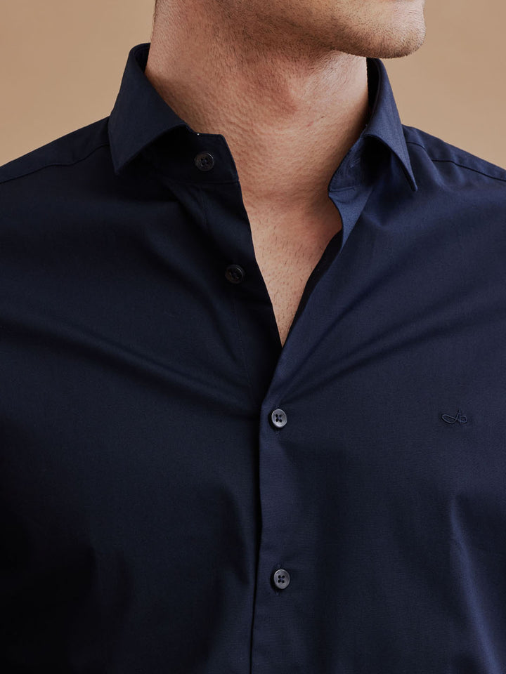 Aldeno Mens Regular Fit Solid Navy Blue Casual Satin Shirt (PABLO)