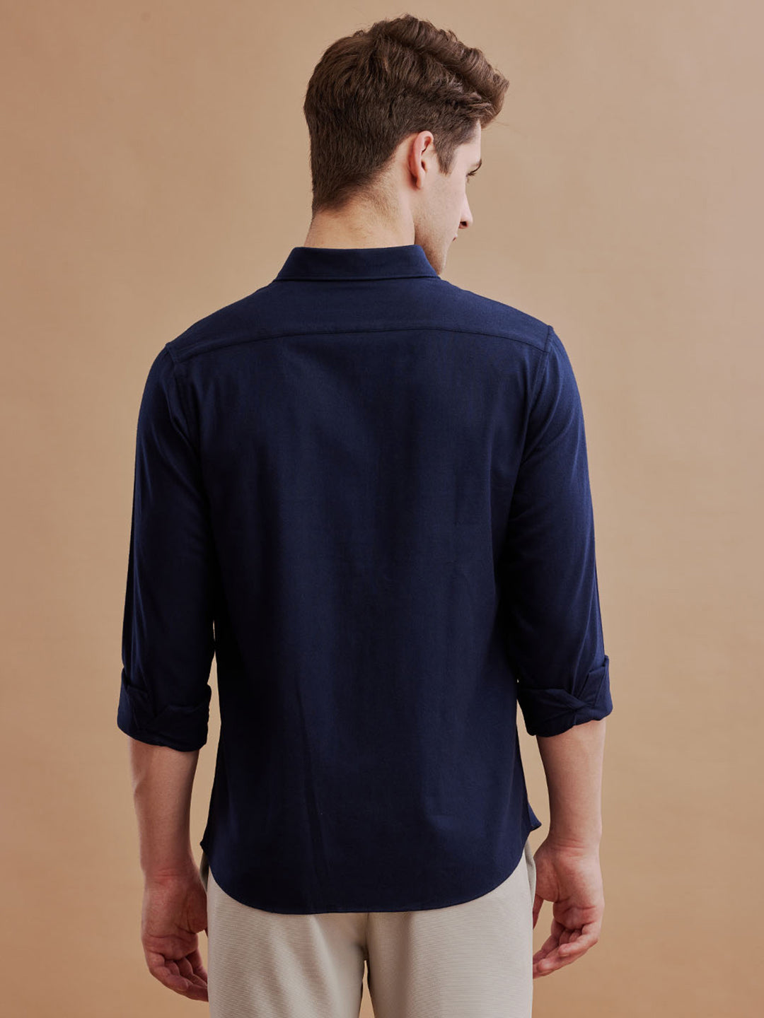 Aldeno Mens Regular Fit Plain Navy Casual Cotton Shirt (TARRA)