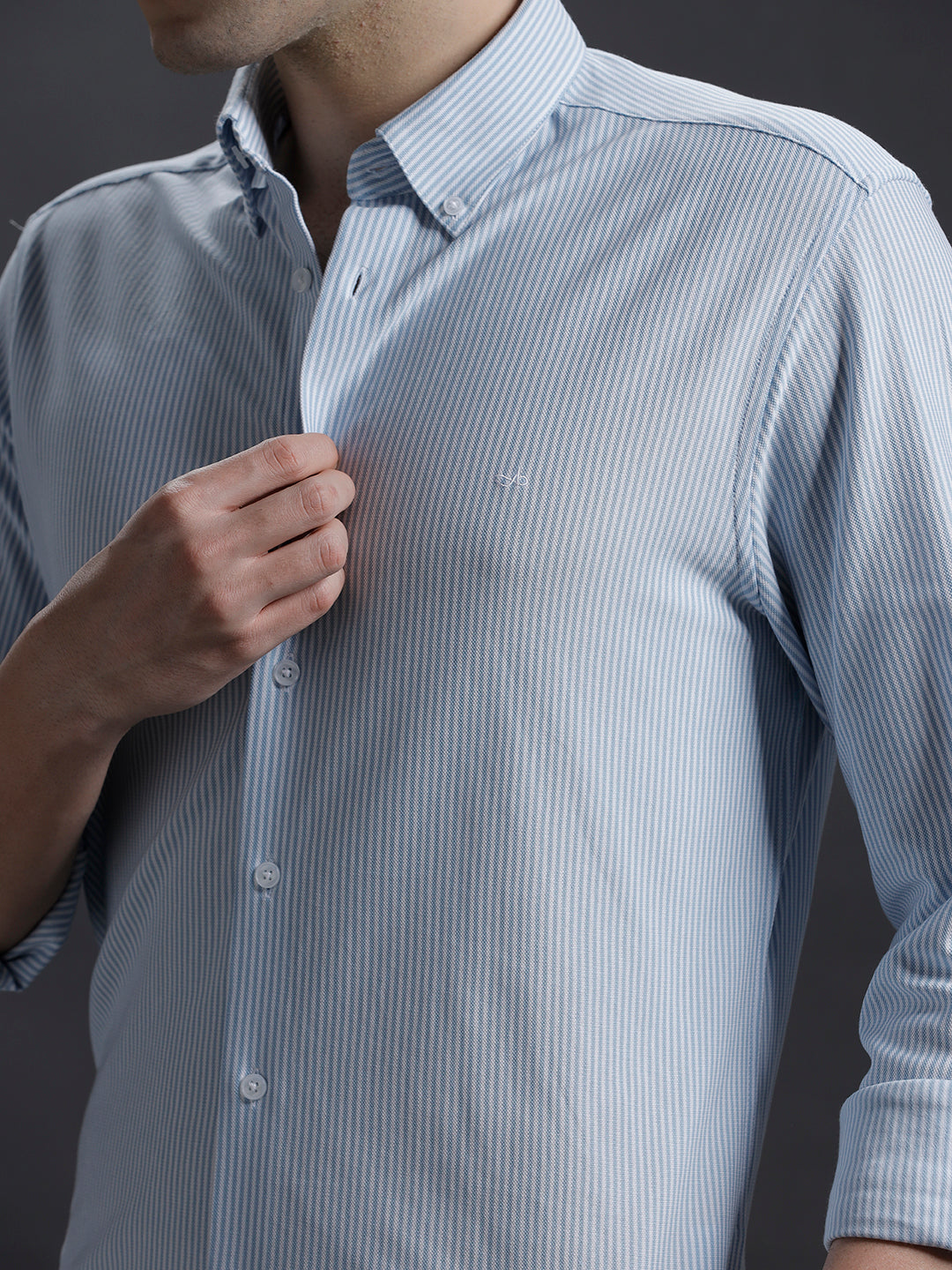 Aldeno Mens Regular Fit Vertical Stripes Blue Formal Knitted Cotton Shirt (CADEL)