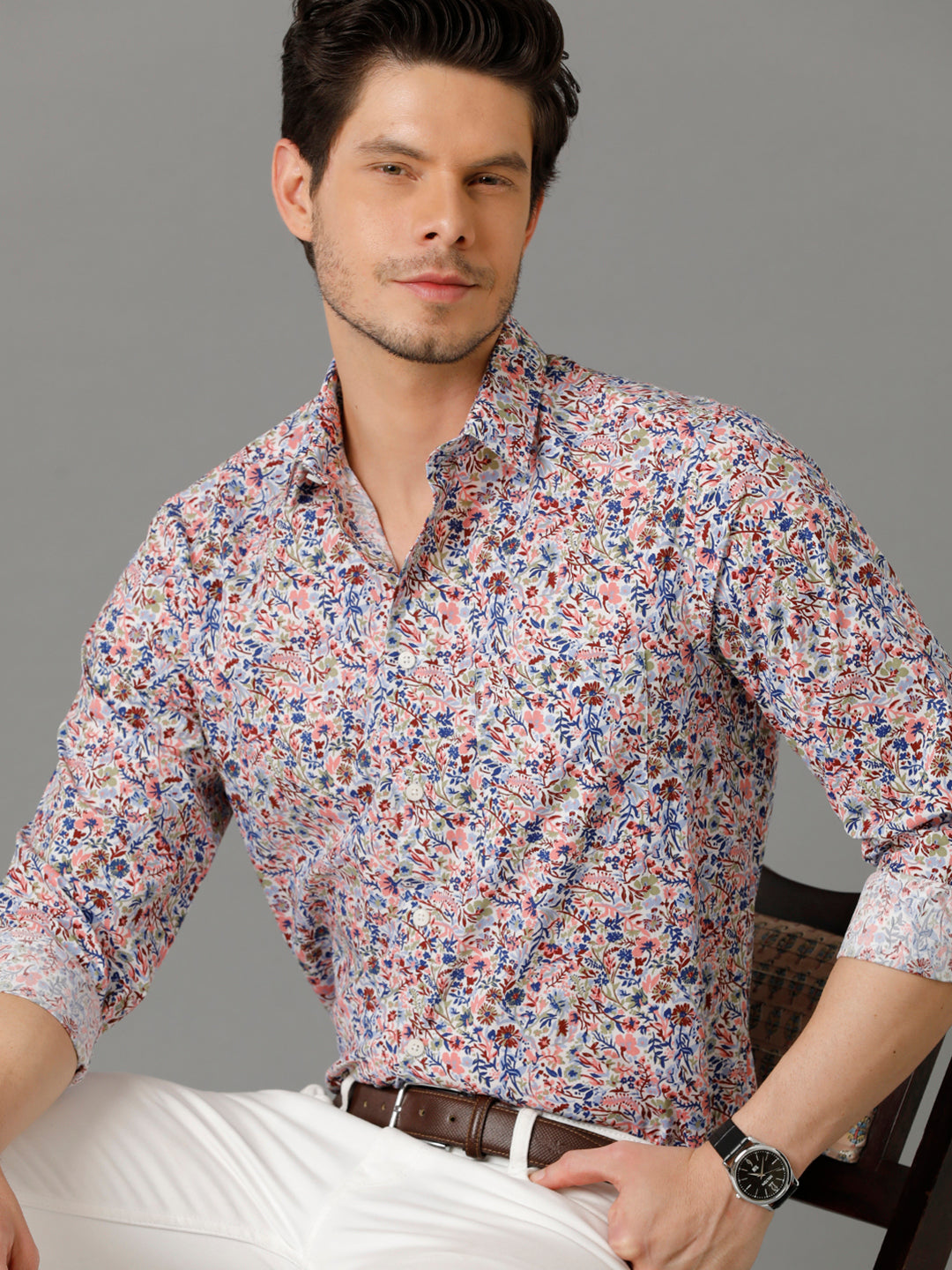 Aldeno Mens Regular Fit Floral Print Multi Casual Cotton Shirt (CADIN)