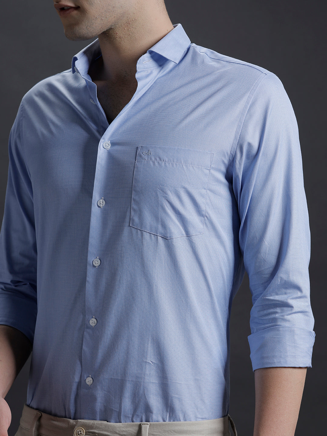 Aldeno Mens Slim Fit Solid Blue Formal Cotton Shirt (CALIN)