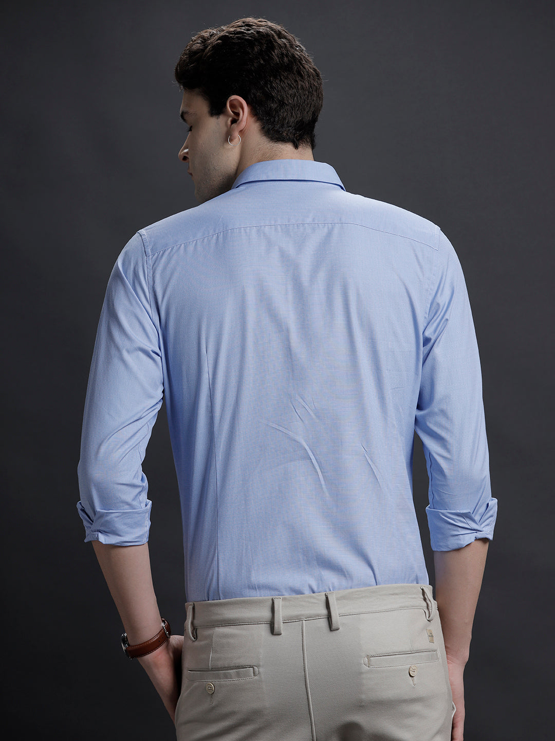 Aldeno Mens Slim Fit Solid Blue Formal Cotton Shirt (CALIN)
