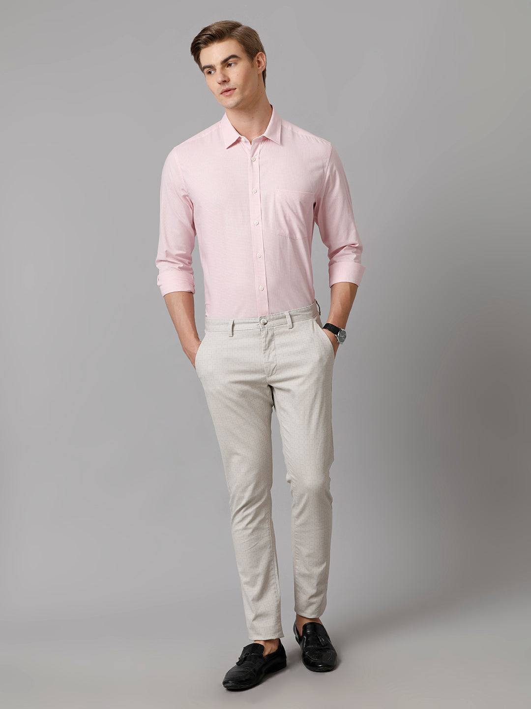 Aldeno Men Checkered Formal Pink Shirt (CAPEL)