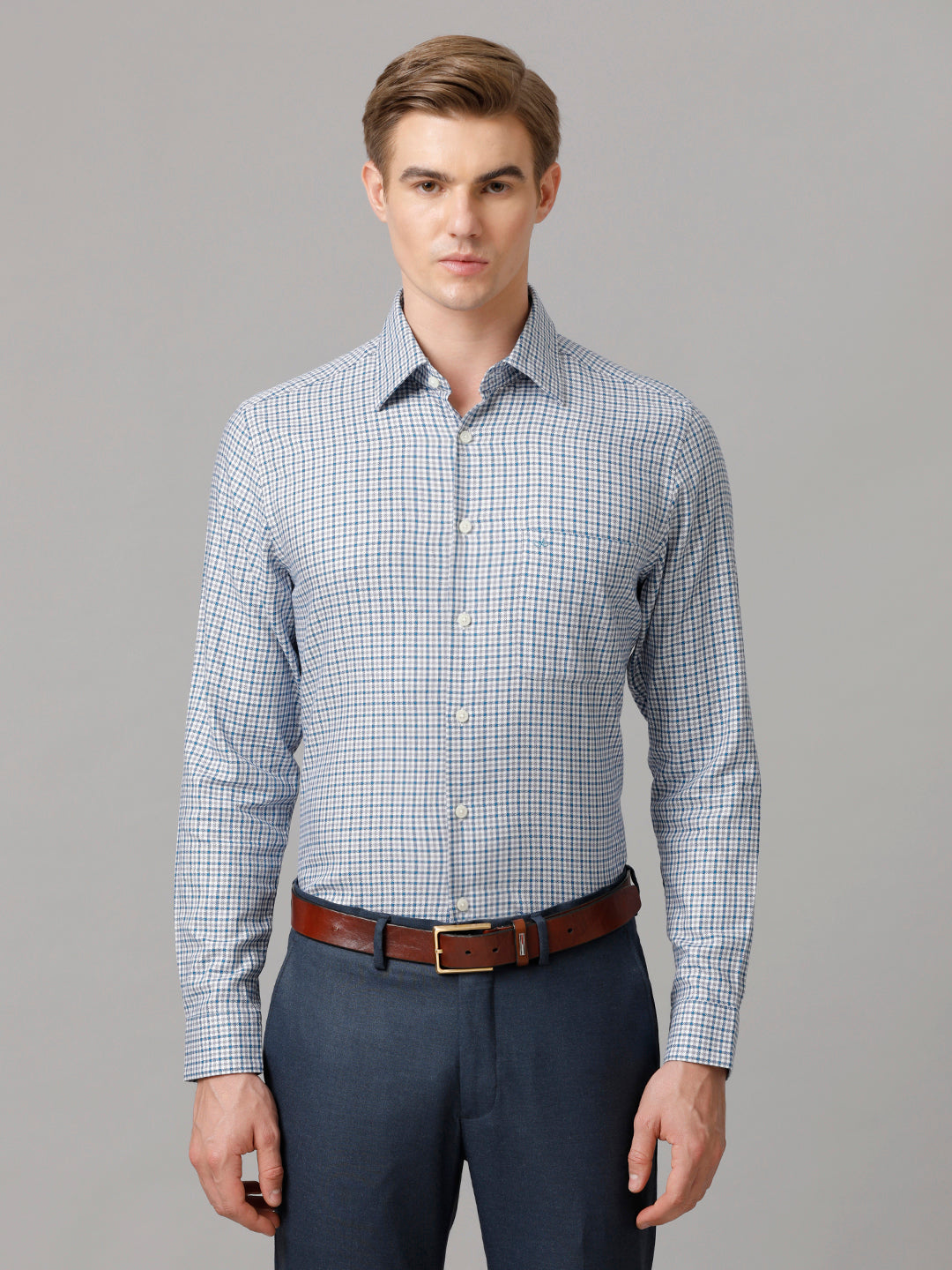 Aldeno Men Checkered Formal Blue Shirt (CARIO)