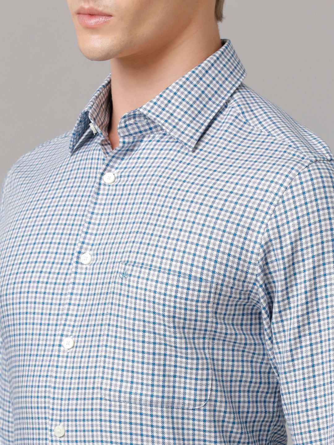 Aldeno Men Checkered Formal Blue Shirt (CARIO)