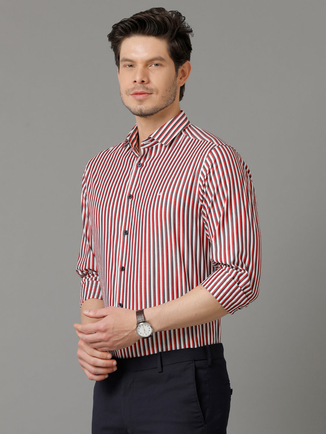 Aldeno Mens Regular Fit Vertical Stripes Multi Casual Cotton Shirt (CAROL)