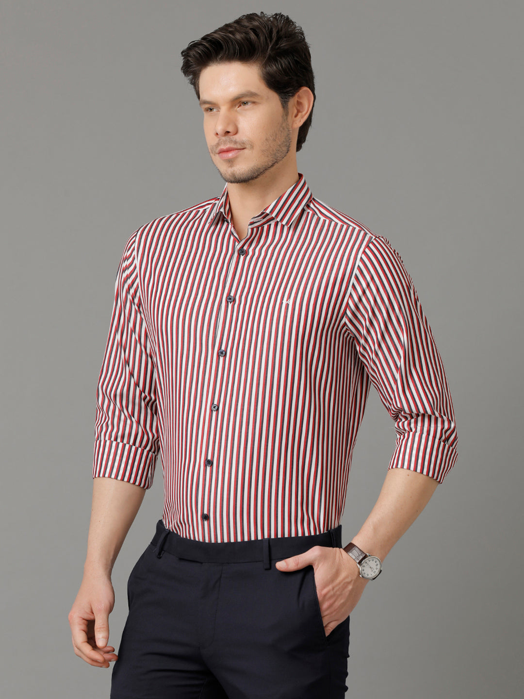 Aldeno Mens Regular Fit Vertical Stripes Multi Casual Cotton Shirt (CAROL)