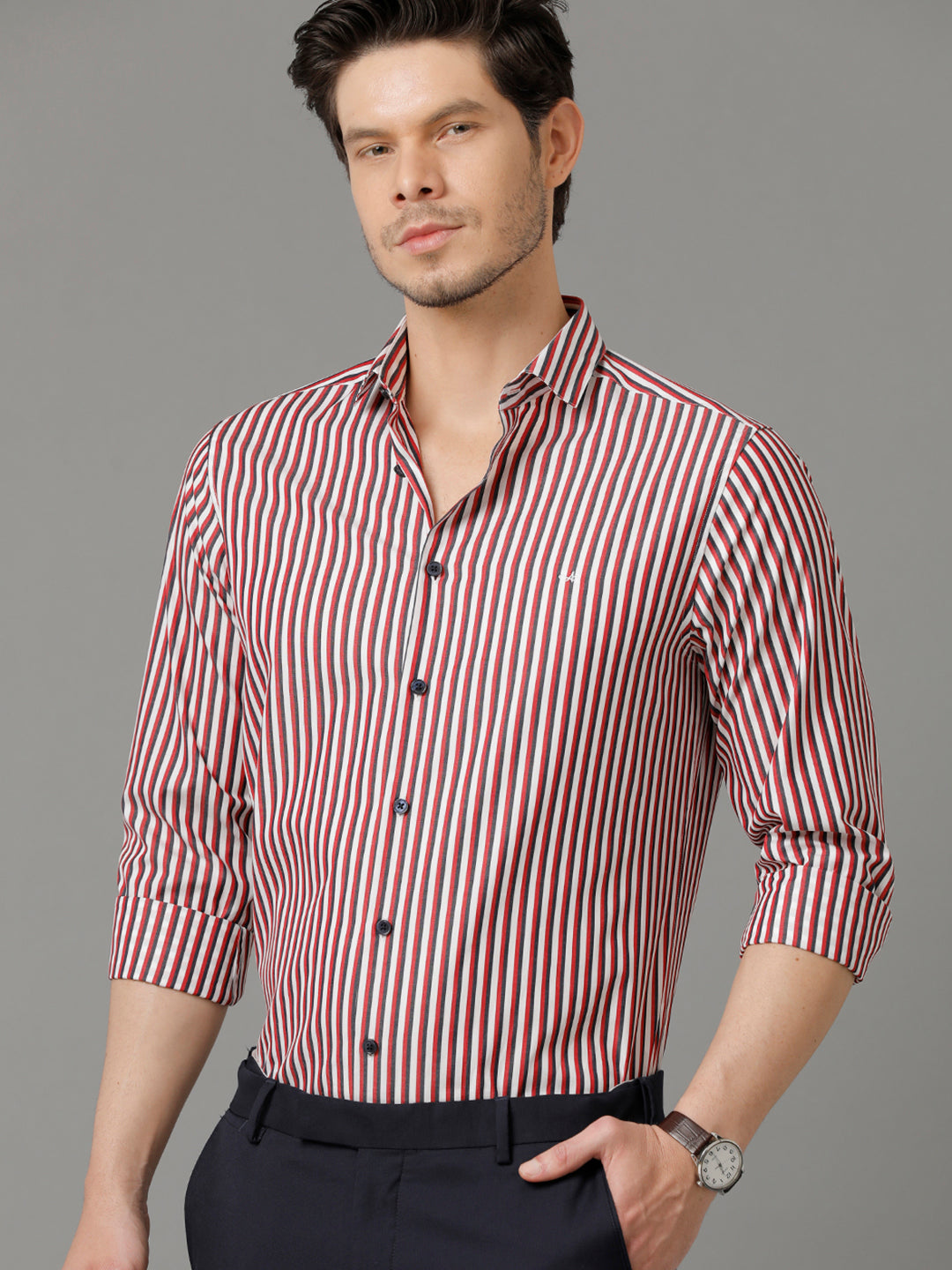 Aldeno Mens Regular Fit Vertical Stripes Multi Casual Cotton Shirt (CAROL)