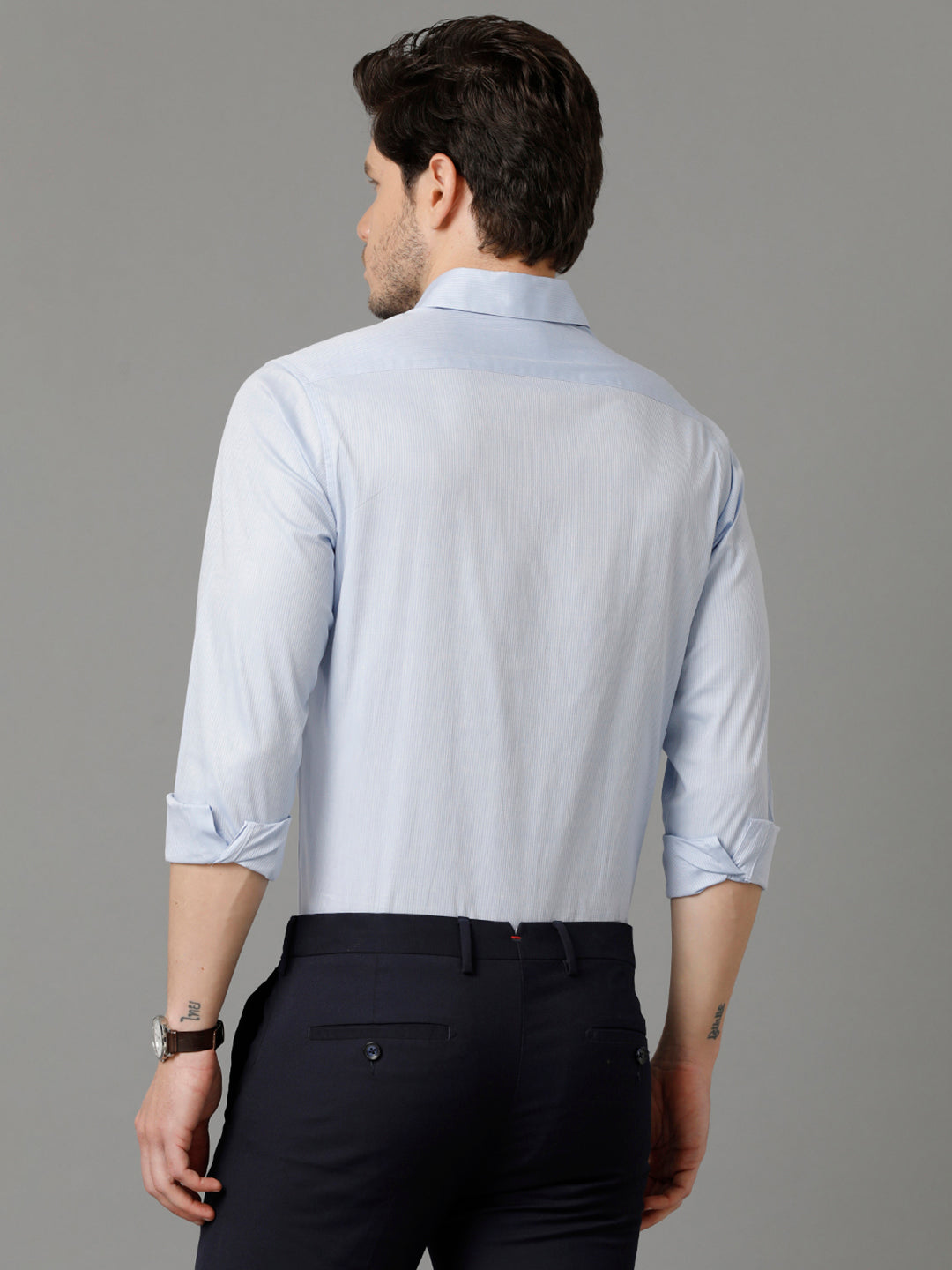 Aldeno Mens Regular Fit Vertical Stripes Blue Formal Cotton Shirt (CEDAR)