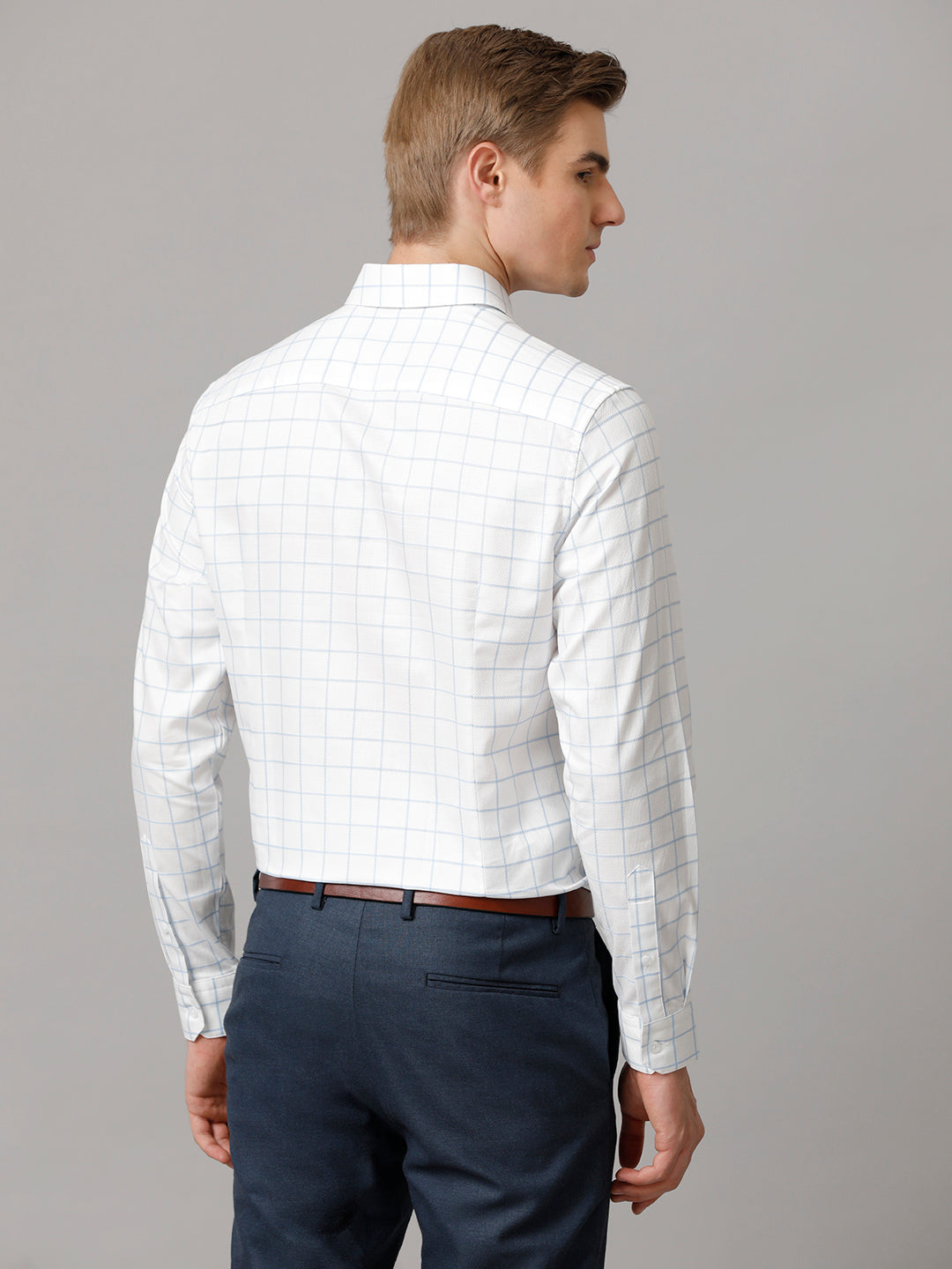 Aldeno Men Checkered Formal White Shirt (CHASE)