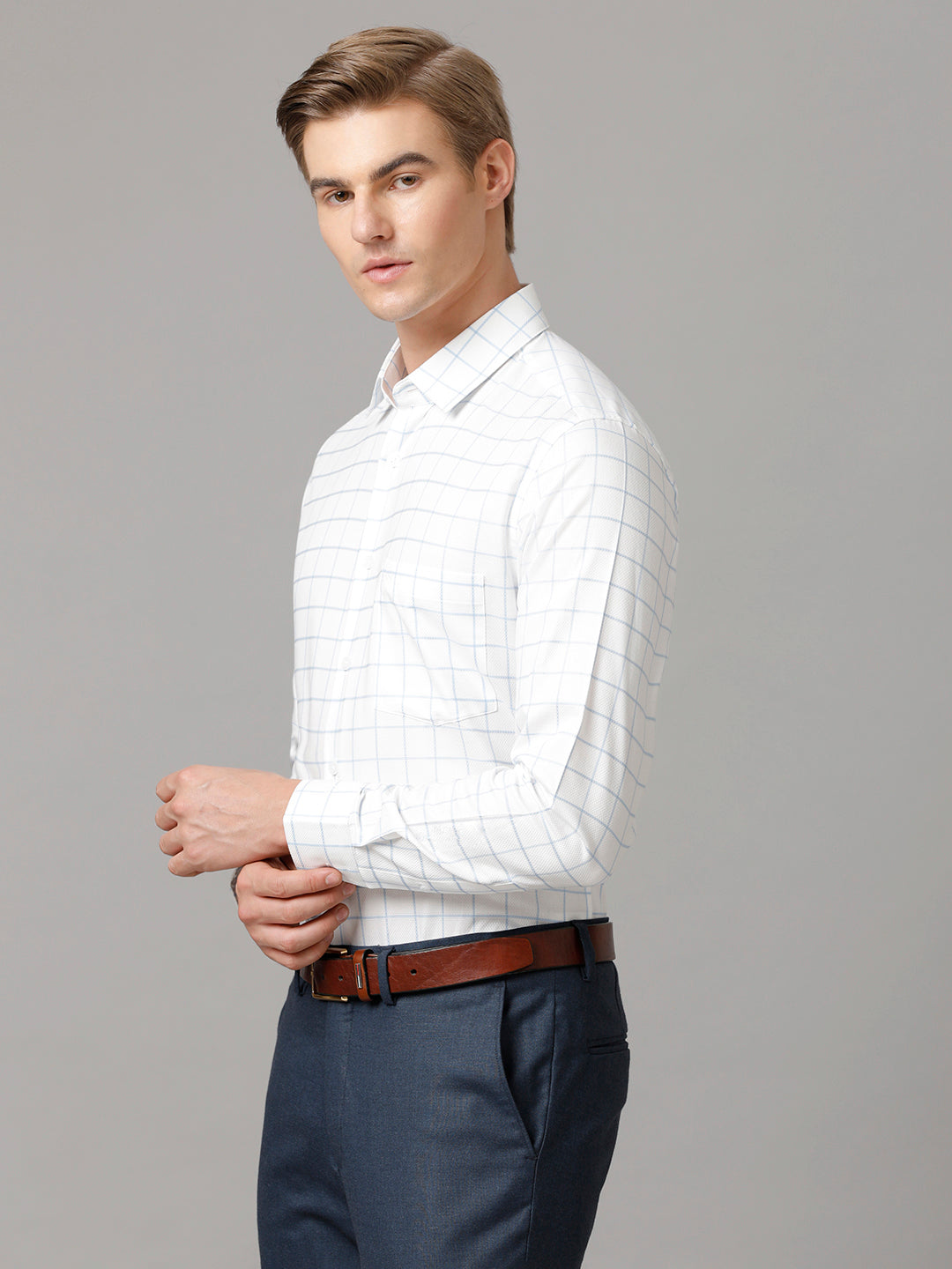 Aldeno Men Checkered Formal White Shirt (CHASE)