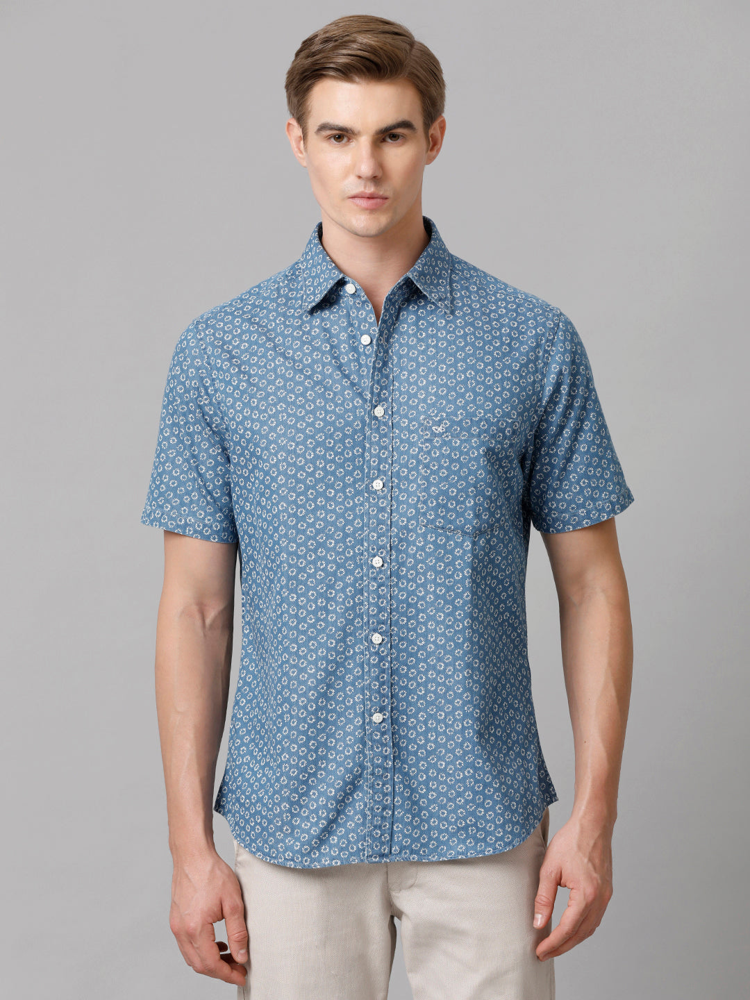 Aldeno Men Printed Casual Blue Shirt (CLOBY)