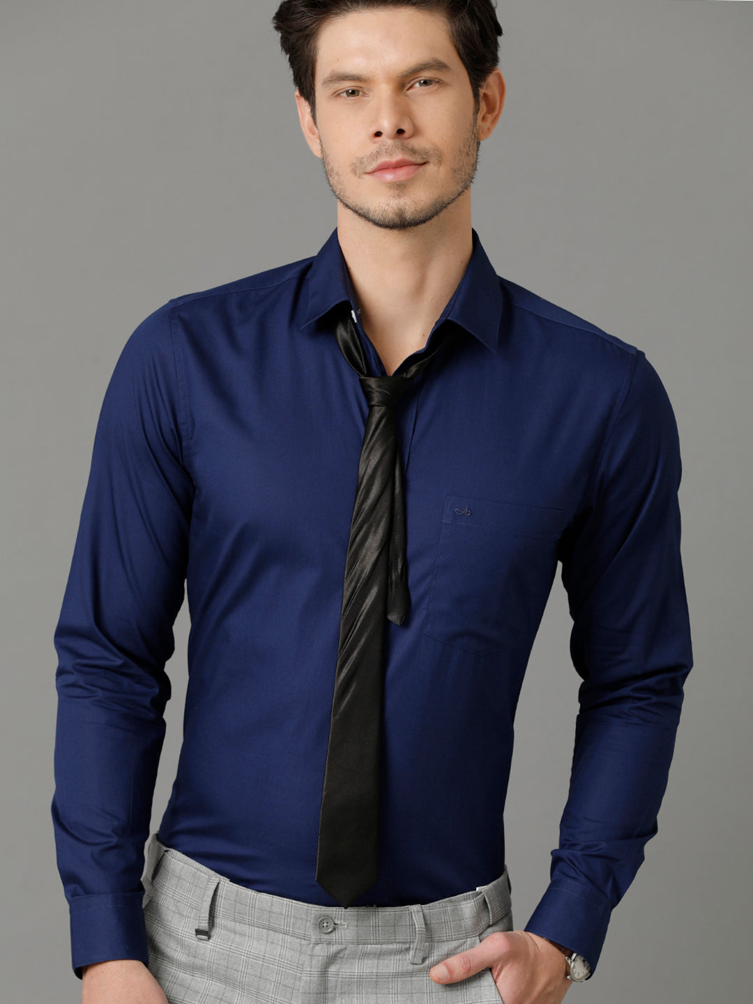 Mens Slim Fit Solid Navy Blue Formal Cotton Shirt (CODEY)