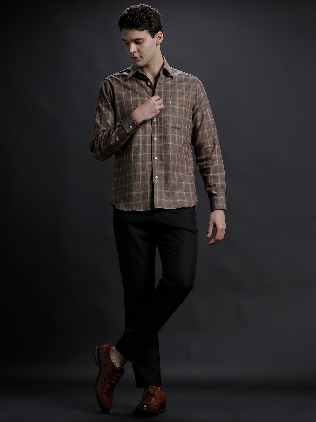 Aldeno Mens Regular Fit Check Brown/Red/Beige Casual Linen Blend Shirt (CODON)