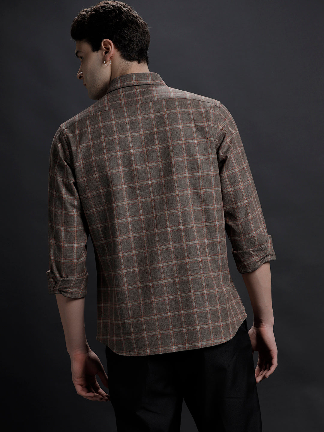 Aldeno Mens Regular Fit Check Brown/Red/Beige Casual Linen Blend Shirt (CODON)
