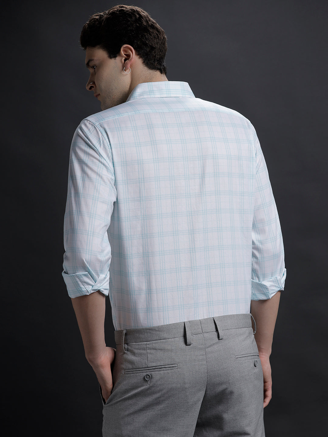Aldeno Mens Regular Fit Check White/Light Blue Casual Cotton Shirt (COMBI)