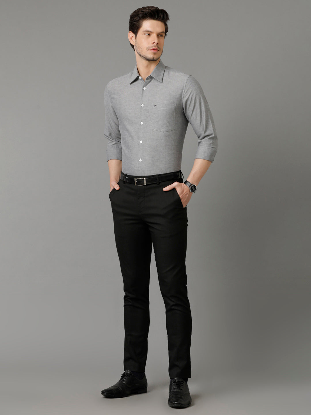 Aldeno Mens Slim Fit Solid Black Formal Oxford Shirt (CORB)