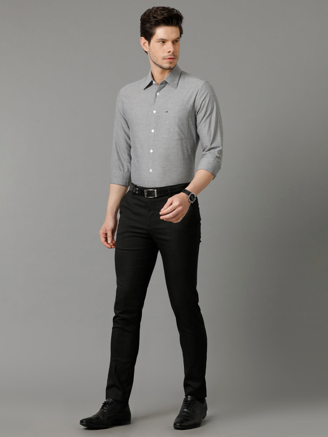 Aldeno Mens Slim Fit Solid Black Formal Oxford Shirt (CORB)