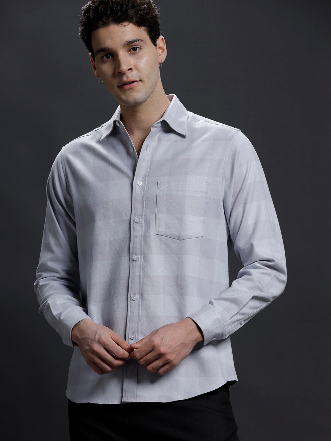 Aldeno Mens Regular Fit Check Shades Of Grey Casual Cotton Shirt (CORSO)